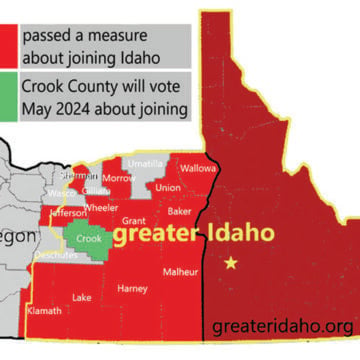 a map of the proposed “Greater Idaho,” from the Greater Idaho Movement’s website (www.greateridaho.org)