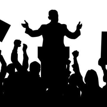 Silhouette of a speaker and protestors. Vector illustration of the concept of freedom of speech, rights to protest and liberty Immigration, Politicians, and the Sounds of Silence