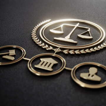 Golden Scales of Justice and Legal Icons: symbolizing Law and Order. Legal System concept The Imperial Judiciary Strikes Back