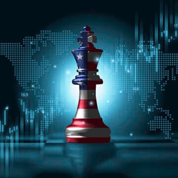 USA flag print screen on king chess with stock market graph chart for United States of America trading and investment concept. A Grand Strategy, Anyone?