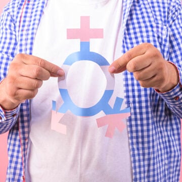 Close up of man's hands with a third gender symbol on an isolated background. diversity concept Do GOP Voters Recognize How Trump Saved Them From Trans Barbarism?