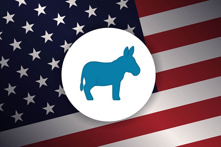 A silhouette of a donkey, symbolizing the Democratic Party, stands against the background of the American flag, Democrats Act Like Cheaters